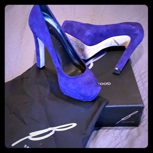 Brian Atwood Purple suede platform pumps